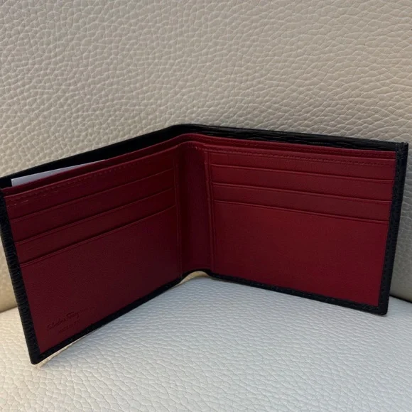 Salvatore Ferragamo Revival Bi-fold Black Textured Wallet